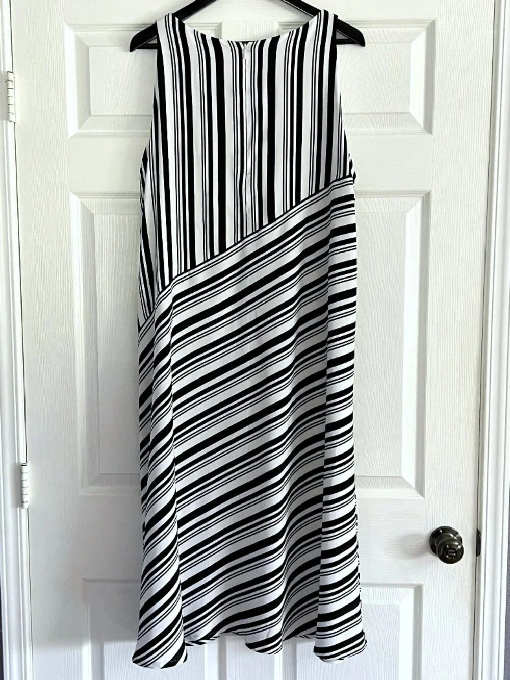 Chico's Black Label stripe sleeveless A-line midi dress black white size 16 NWT